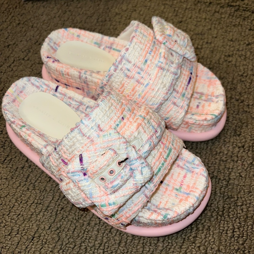 Brand new Charles and Keith multi color tweed sandals